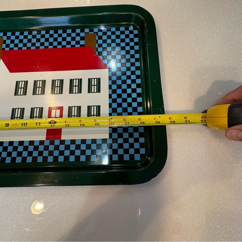 RARE Faroy Vintage Tray Made In Spain Red White House Green Blue Checkerboard - Picture 5 of 6